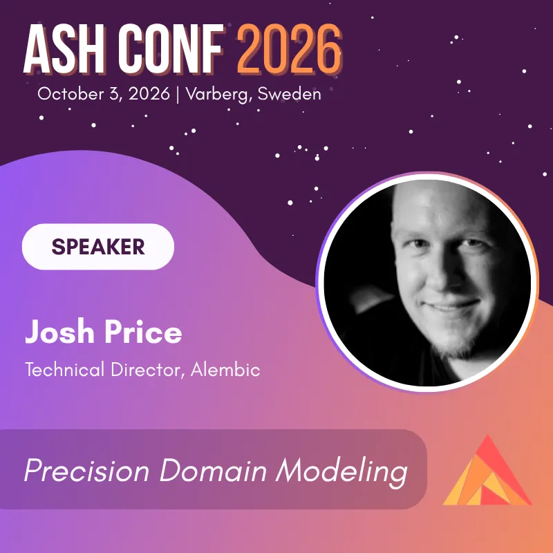 AshConf 2026 speaker card: Josh Price, Technical Director at Alembic, on Precision Domain Modeling